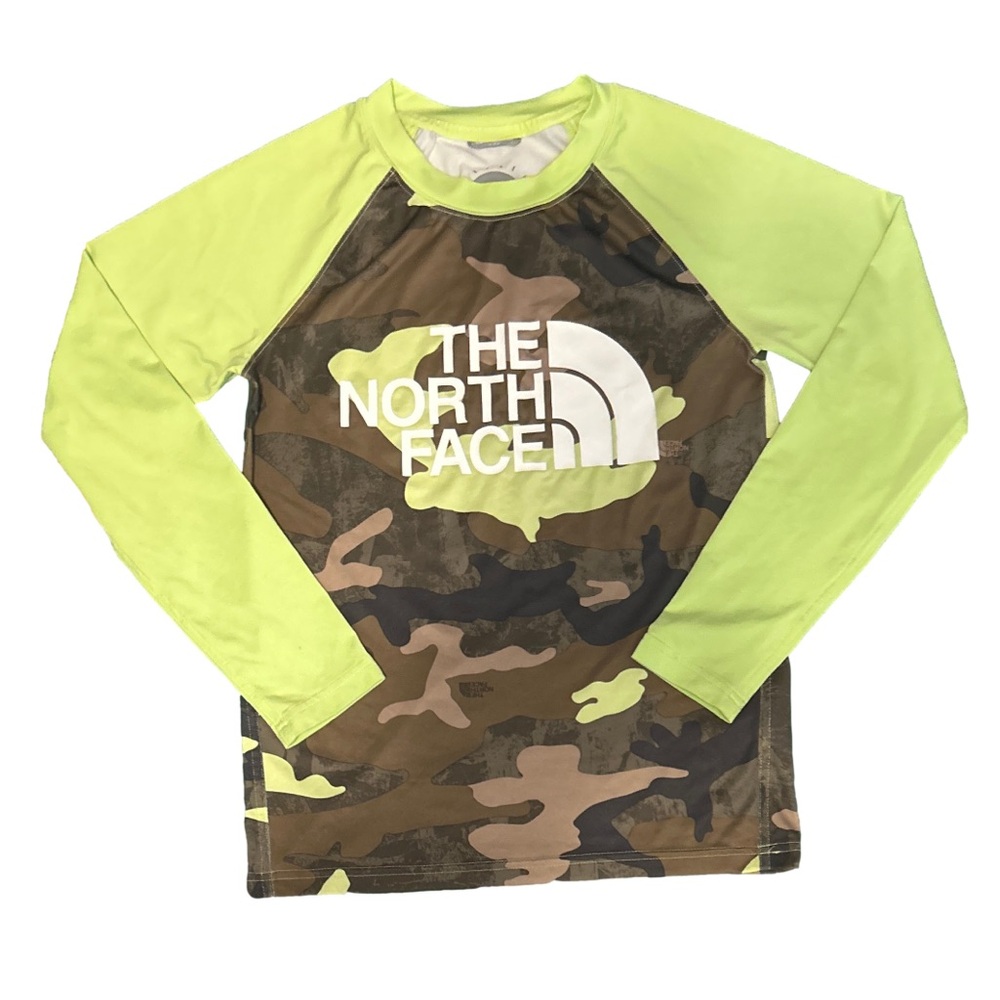 The North Face Lime and Camouflage Long Sleeve Rashguard Shirt M 10/12 ⭐️